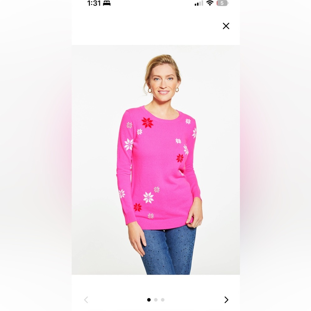 Talbots Pink Cashmere Snowflake  Crew Neck Sweater